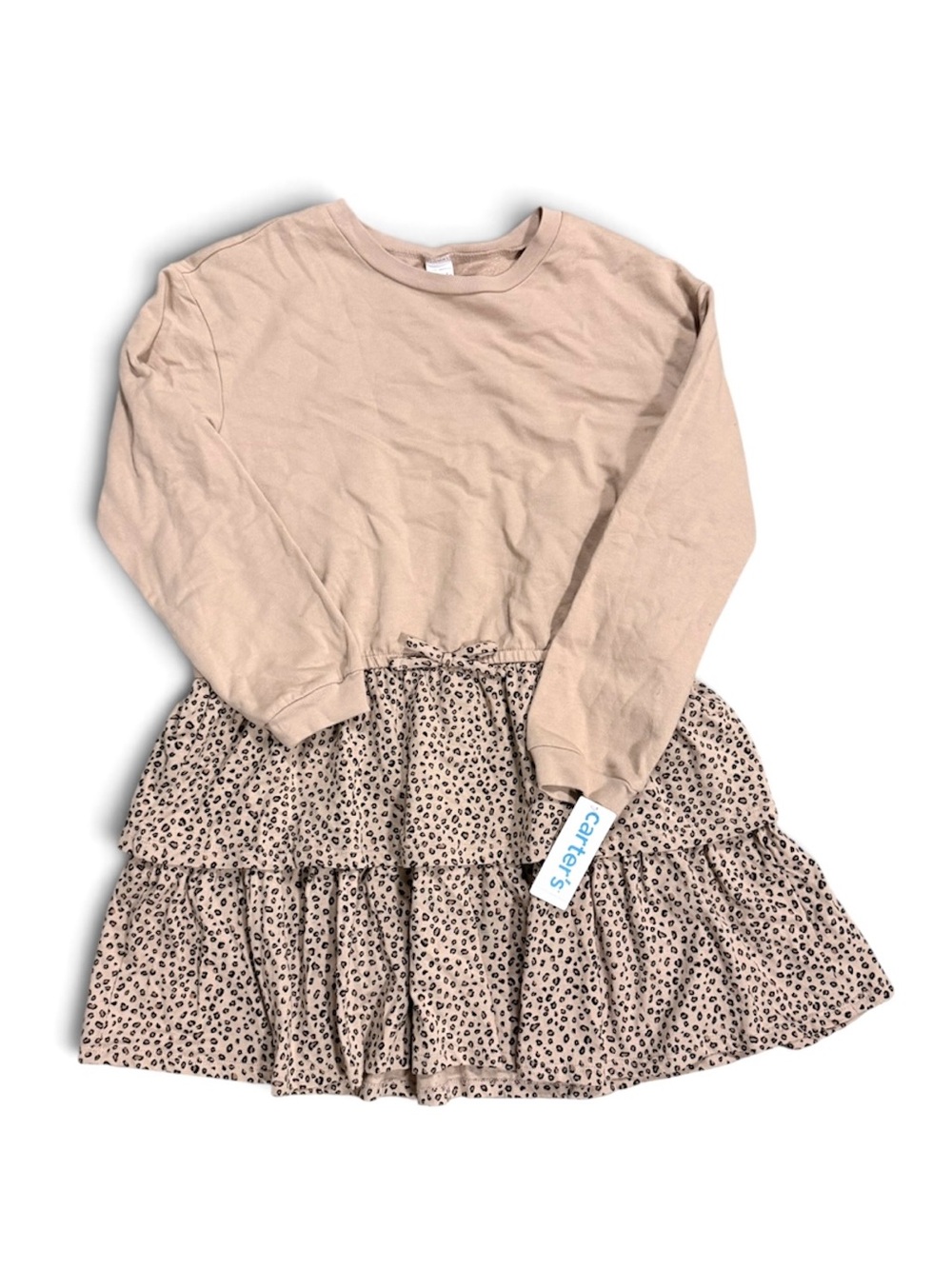 Carter's Beige Long-Sleeve Tiered Dress Leopard Print